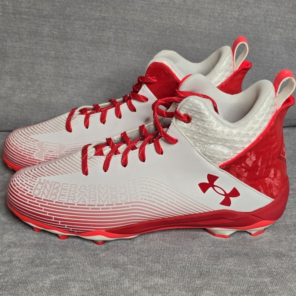 NEW Under‎ Armour Hammer MC 2.0 Football Cleats Men's 12.5 White/Red 3027306-101